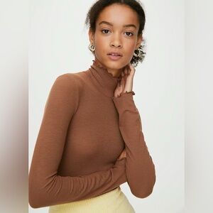 Wilfred Brown Ruffle-Edge Turtleneck Top